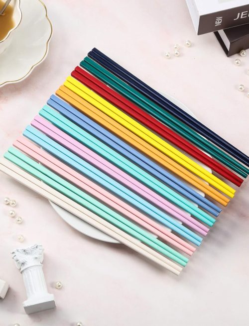 12 Pairs Colorful Chopsticks 9 Inch Reusable Fiberglass Chop Sticks Bulk Dishwasher Safe Lightweight Chopsticks Set Party Favor(Multicolor)