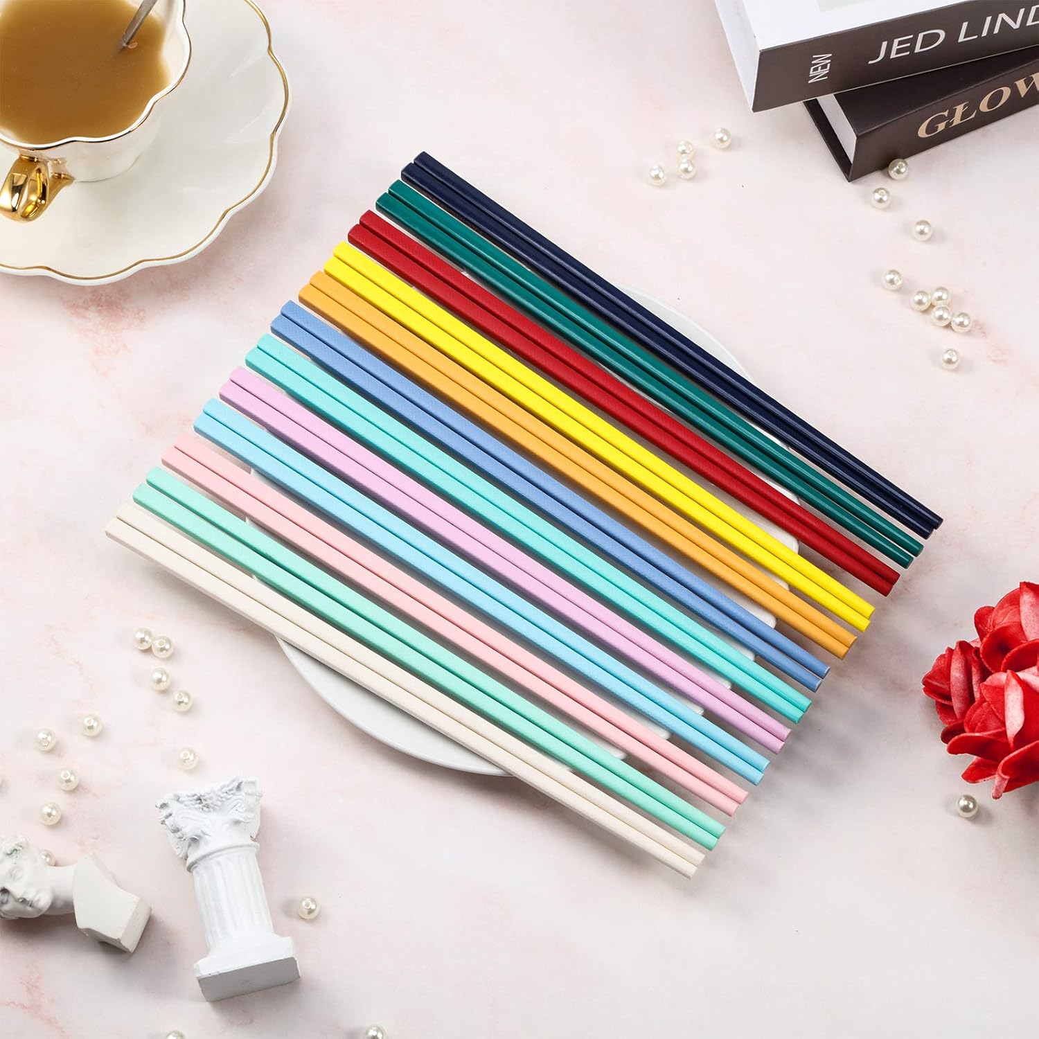 12 Pairs Colorful Chopsticks 9 Inch Reusable Fiberglass Chop Sticks Bulk Dishwasher Safe Lightweight Chopsticks Set Party Favor(Multicolor)